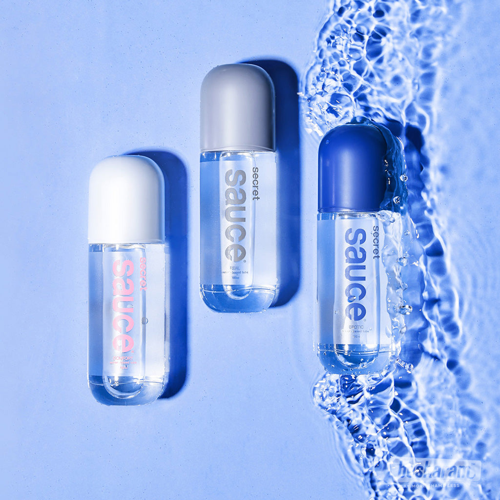 Secret Sauce lubricant range lifestyle image with multiple variants